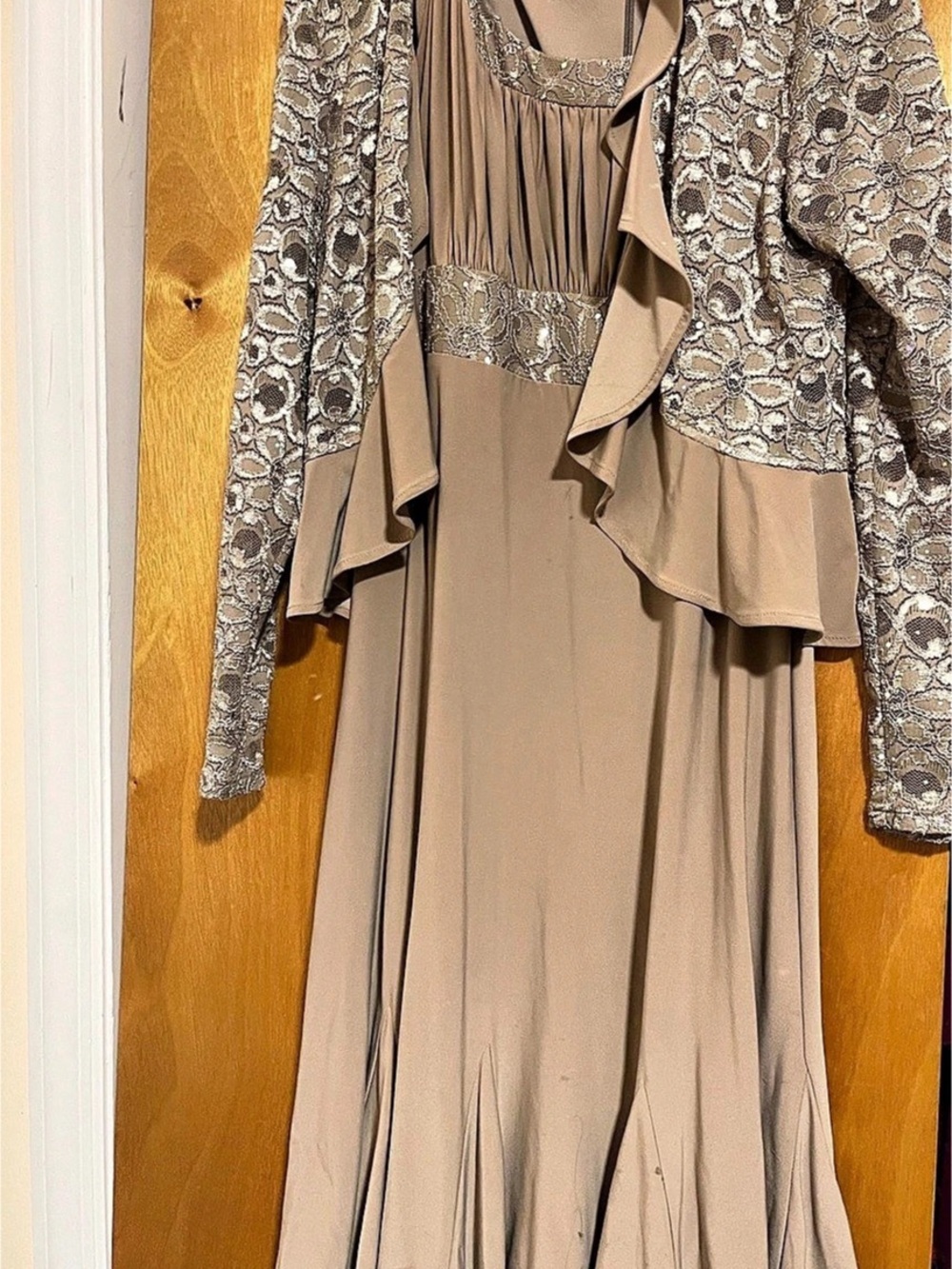 Alex Evenings Sequin Lace & Satin Gown with Jacket Brown